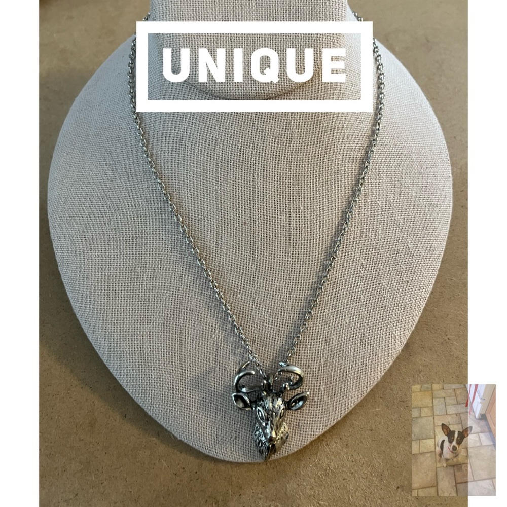 Deer Head Silver Tone Necklace